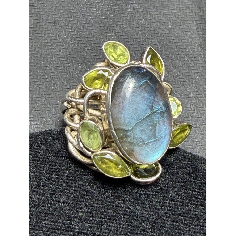 Large Labradorite Peridot Sterling Silver Statement Ring Size‎ 8 - Picture 6 of 6